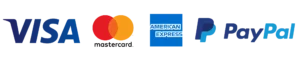 Logos de métodos de pago Visa, Mastercard, PayPal y American Express disponibles para los cursos online de Jazmín González