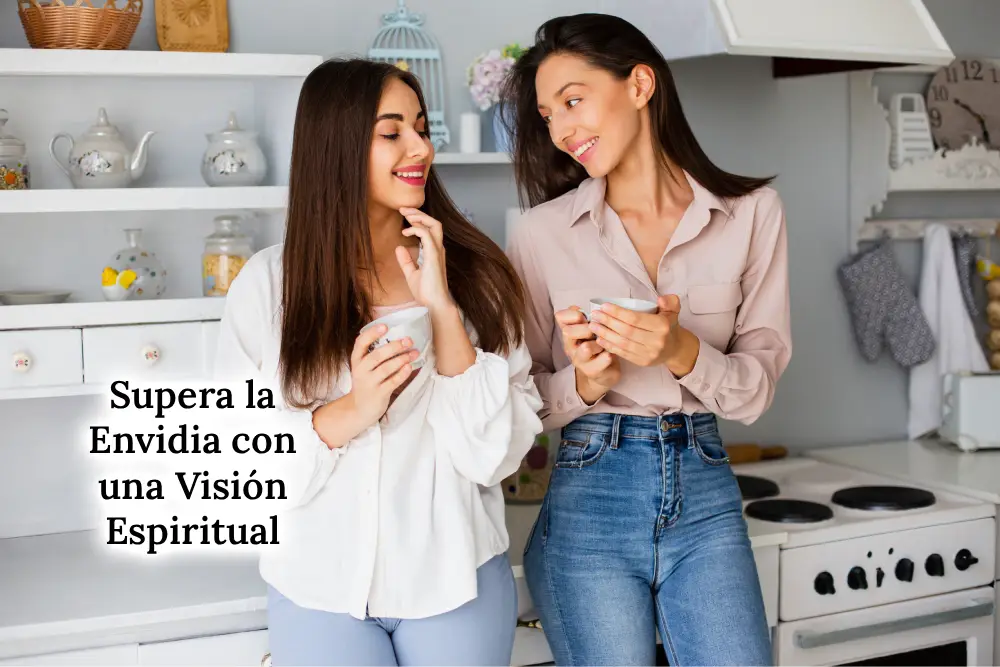 Dos amigas sonriendo en la cocina, simbolizando la alegría, la armonía y la conexión positiva que ayuda a superar la envidia desde una perspectiva espiritual