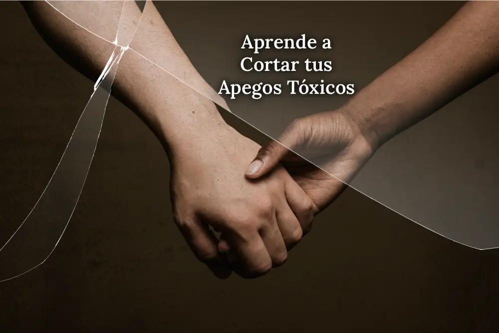 Dos manos juntas reflejadas en un espejo roto, simbolizando la introspección y el proceso de soltar apegos tóxicos para recuperar bienestar emocional
