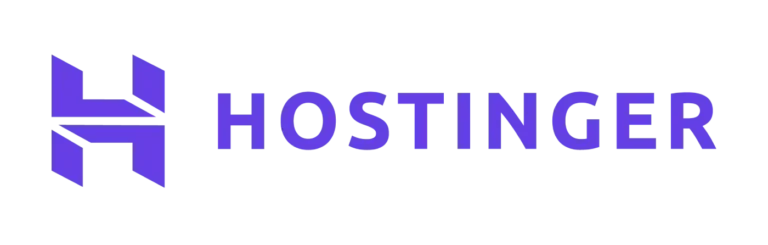 Logo de Hostinger, plataforma para adquirir hosting, dominio personalizado y otras herramientas para crear un sitio web propio, en la sección de herramientas para autores del sitio web de la autora Jazmín González