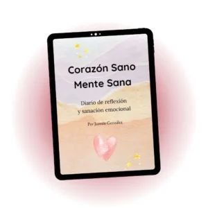 Mockup de muestra gratis del diario "Corazón Sano. Mente Sana" de Jazmín González, diario de reflexiones y sanación emocional