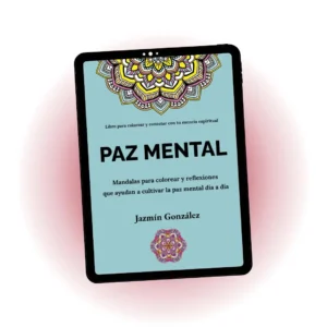 Mockup de muestra gratis del libro para colorear "Paz Mental" de Jazmín González, mostrando la portada