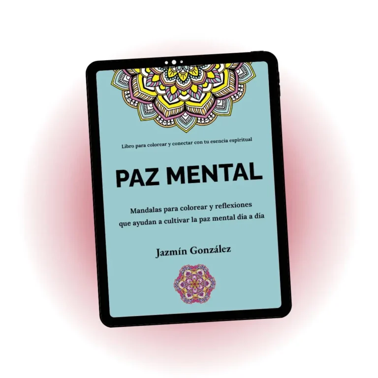 Mockup de muestra gratis del libro para colorear "Paz Mental" de Jazmín González, mostrando la portada