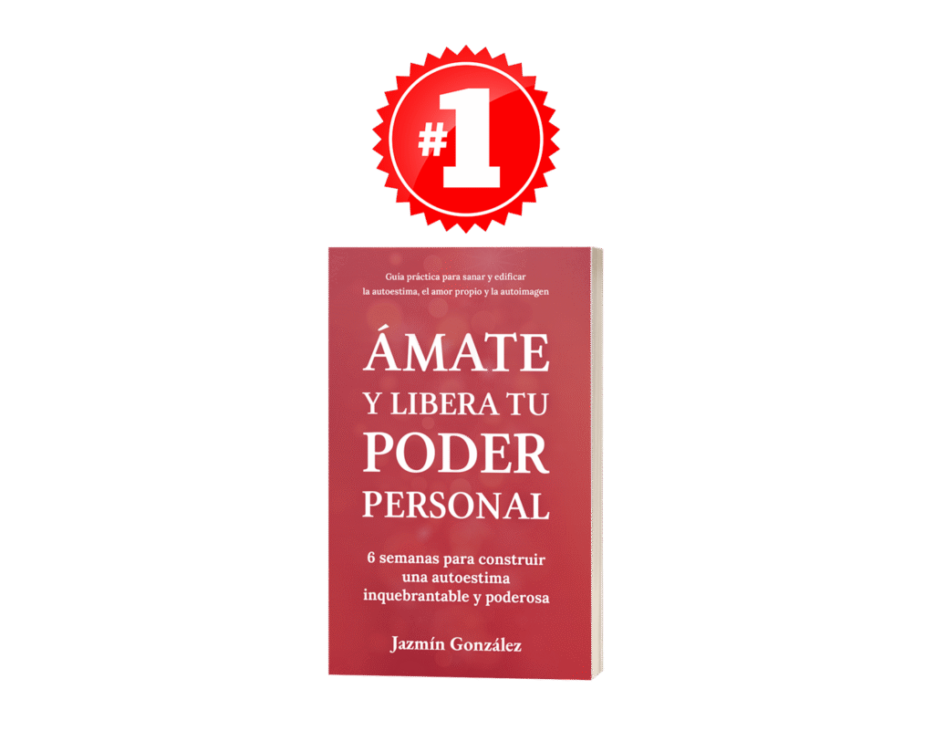 Mockup del libro 'Ámate y libera tu poder personal' con el logo 'Número uno', imagen de la sección de libros más vendidos de la autora Jazmín González